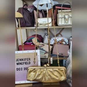 Vintage Coach Metallic Gold Kisslock Clutch Or Shoulder Bag